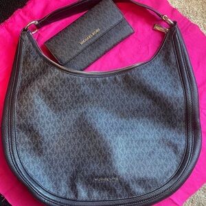 Michael Kors black and gray hobo bag and wallet set